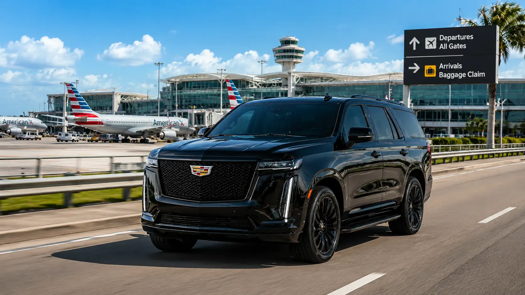 Black-SUV-cruising-through-Miami-Airport-Transportation